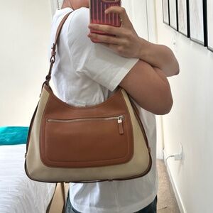 Salvatore Ferragamo Cream Canvas Shoulder Bag with Tan Leather Accents